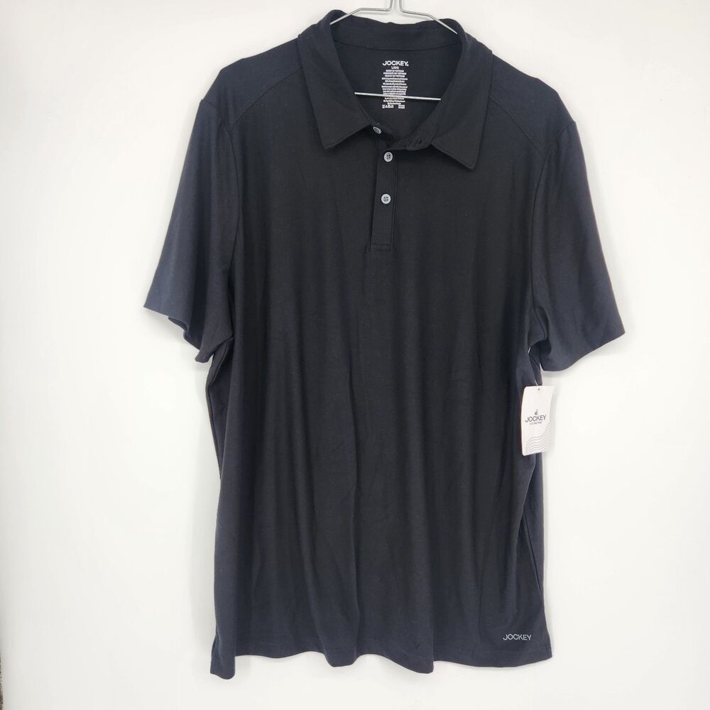 Jockey Men's Large Black Soft 4 Way Stretch Short Sleeve Polo Shirt NWT